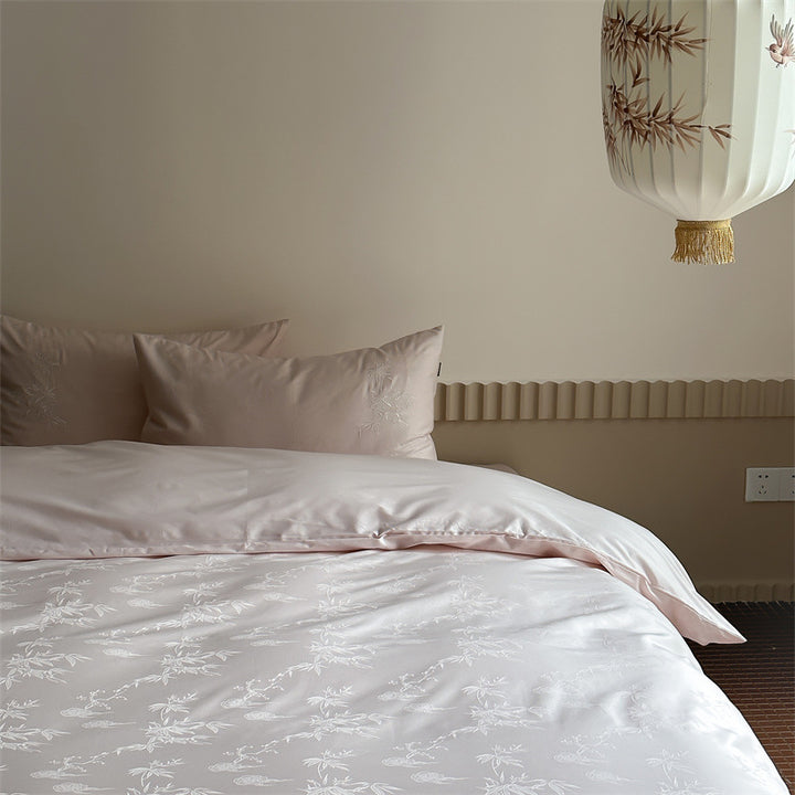 Luxuriöses Baumwollsatin-Bettwäscheset mit feinem Jacquard-Blumenrelief und seidigem Finish