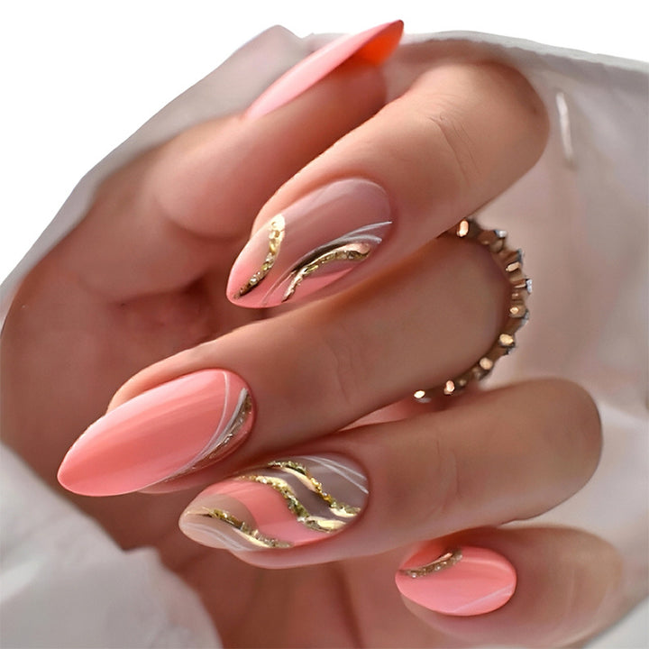 Premium Gel Press-On Nagelset mit eleganten Wirbeln und schimmernden Akzenten Karnz