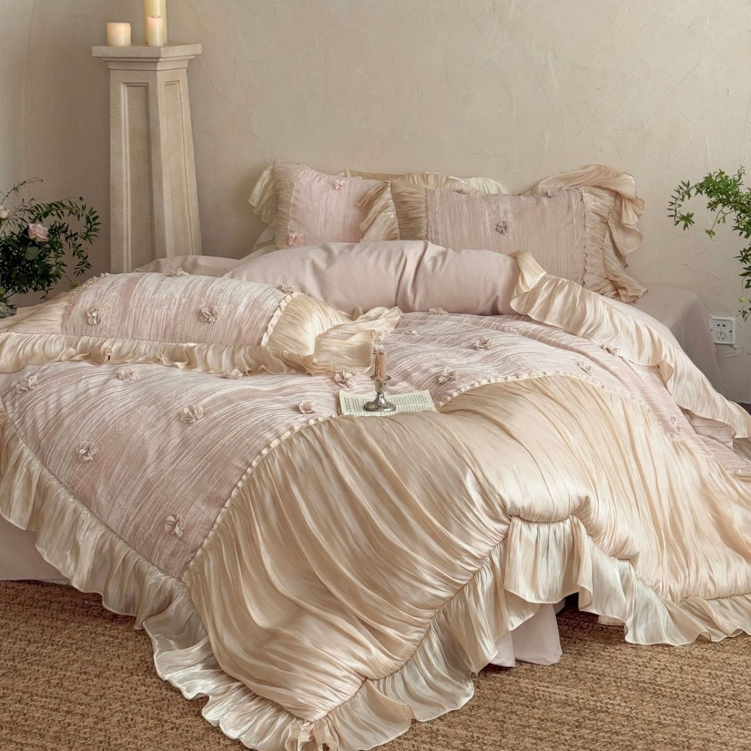 Luxus Rüsch Satin Bettbezug und dekorative Kopfkissenbezüge Set