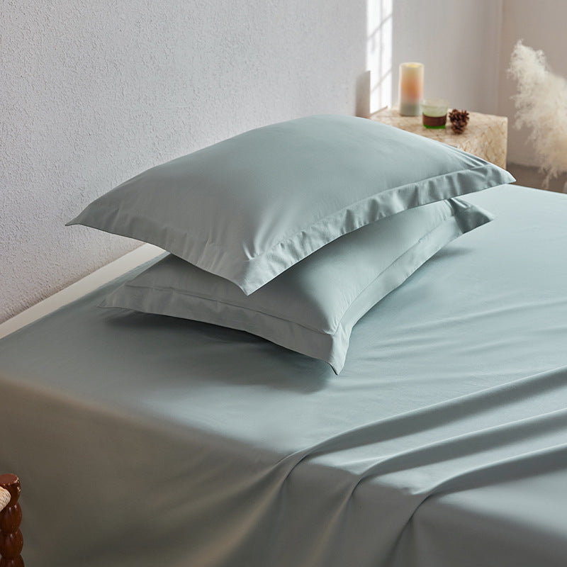 Premium-Kissenbezug- und Spannbettlaken-Set aus Baumwoll-Perkal mit Hotelkante