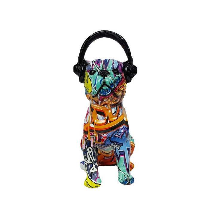 Kreative Bulldoggen Skulptur mit Kopfhörern Karnz