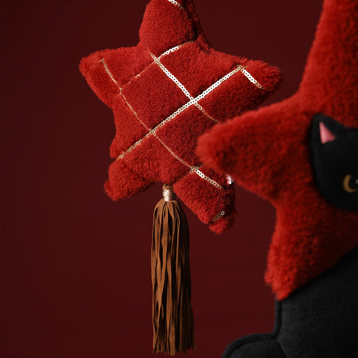 Plüschanhänger Sternform mit Katzenmotiv, kuscheliger Teddy‑Textur und Aufhängeband