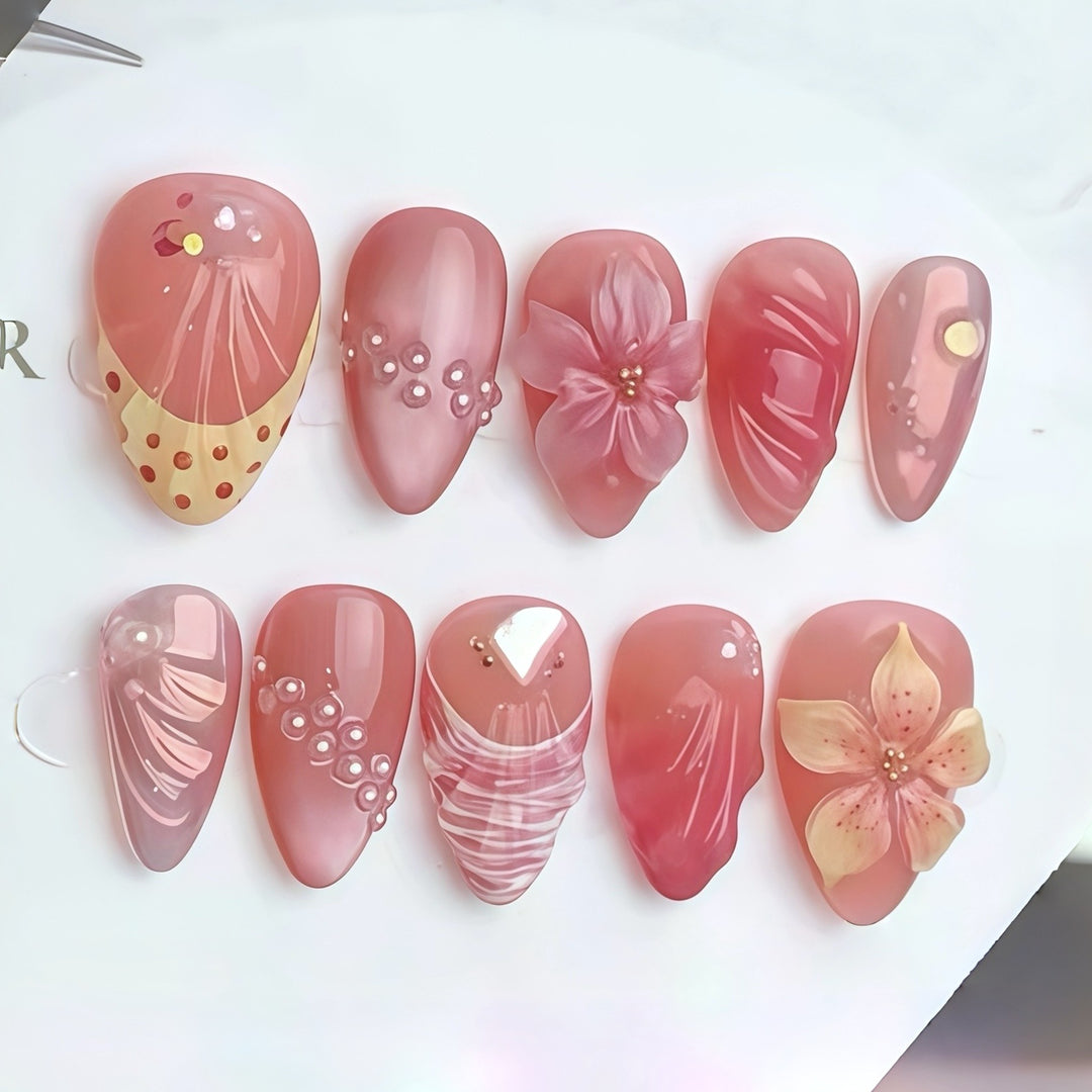 Dekorative Blumen Press-On Nagelkunst Kollektion