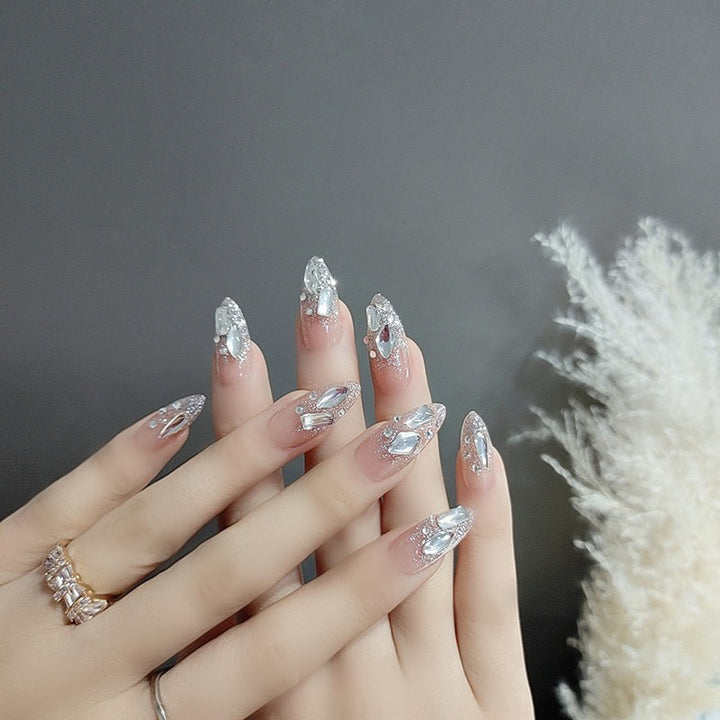 Künstlerisches Strass-verschönertes Press-On Nagelset Karnz