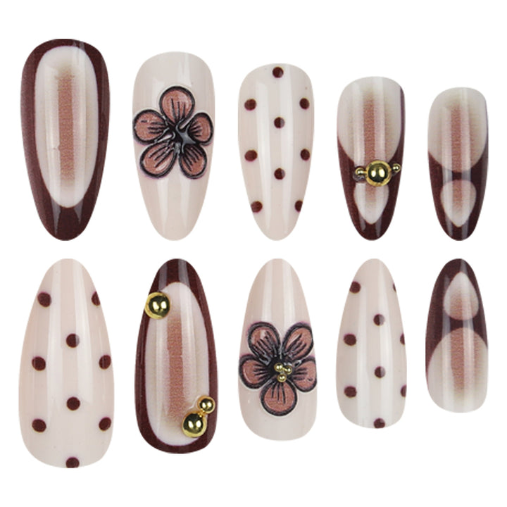 Künstlerisches Press-On-Nagelset mit floralen und geometrischen Designs Karnz