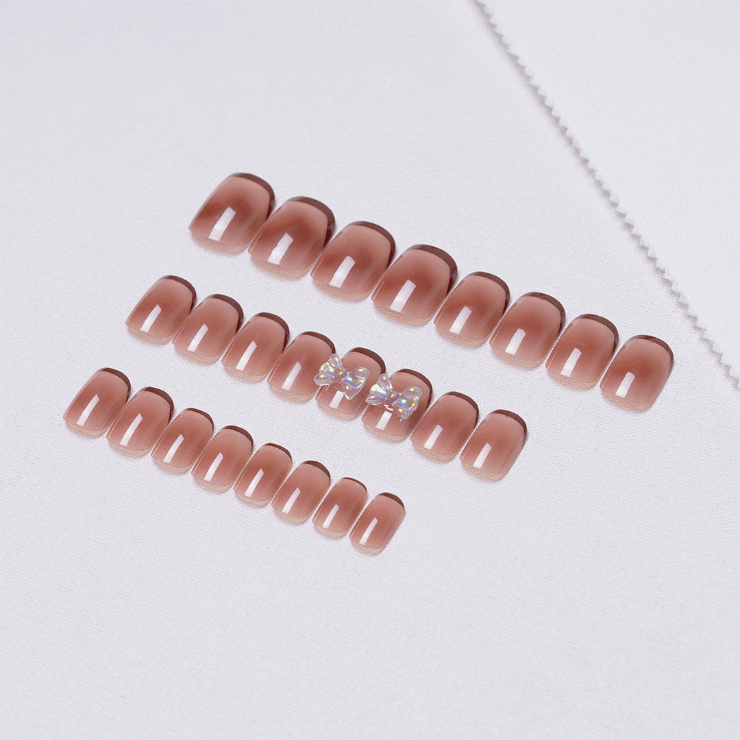 Elegante Lange Französische Spitze Presse-auf-Nagel Set