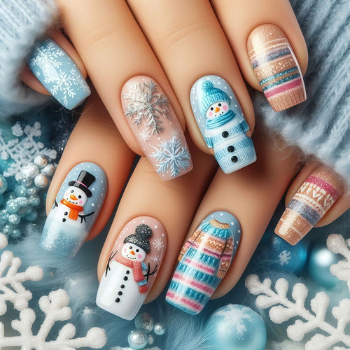 Festliche Kunstnägel mit Schneemann-Motiv Karnz