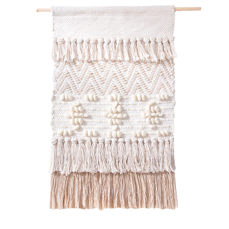 Handgewebter Wandbehang im Boho-Stil mit Quasten und geometrischer Struktur