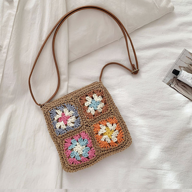 Damen Handtasche im Vintage-Stil mit buntem Häkelmuster Karnz