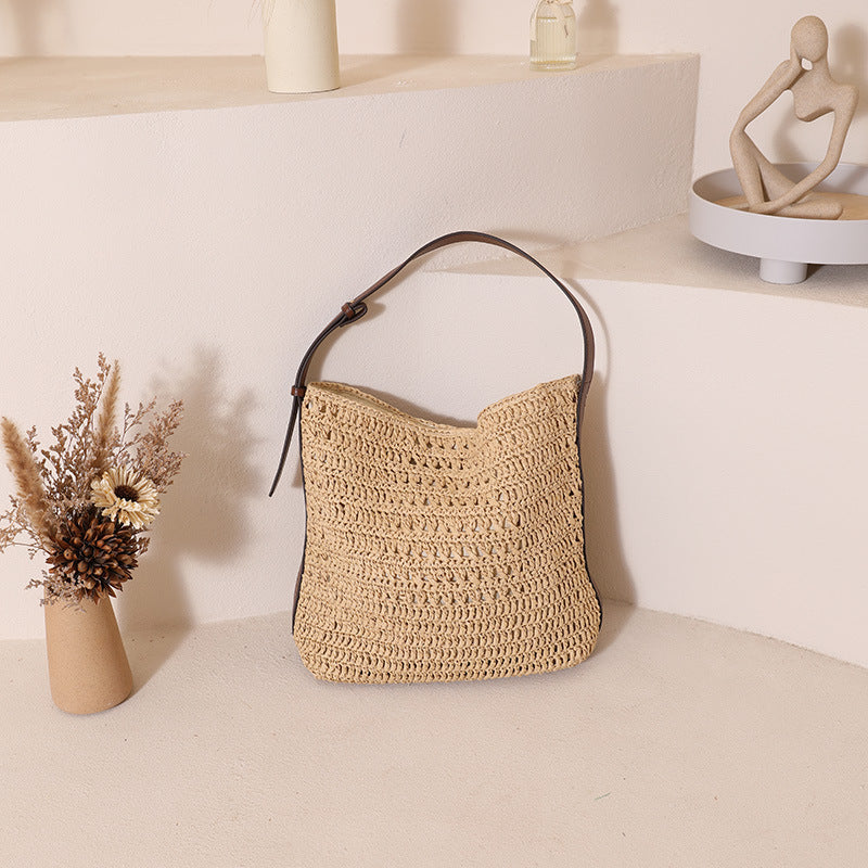 Damen Handtasche aus hochwertigem Makramee mit Lederakzent Karnz