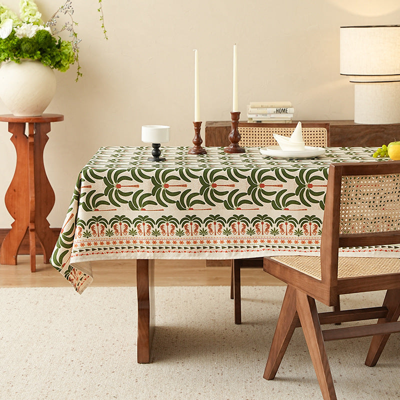 Handbedruckte Baumwoll-Tischdecke mit botanischem Blockprint