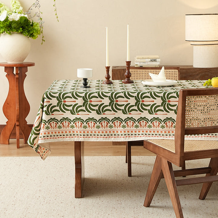 Handbedruckte Baumwoll-Tischdecke mit botanischem Blockprint