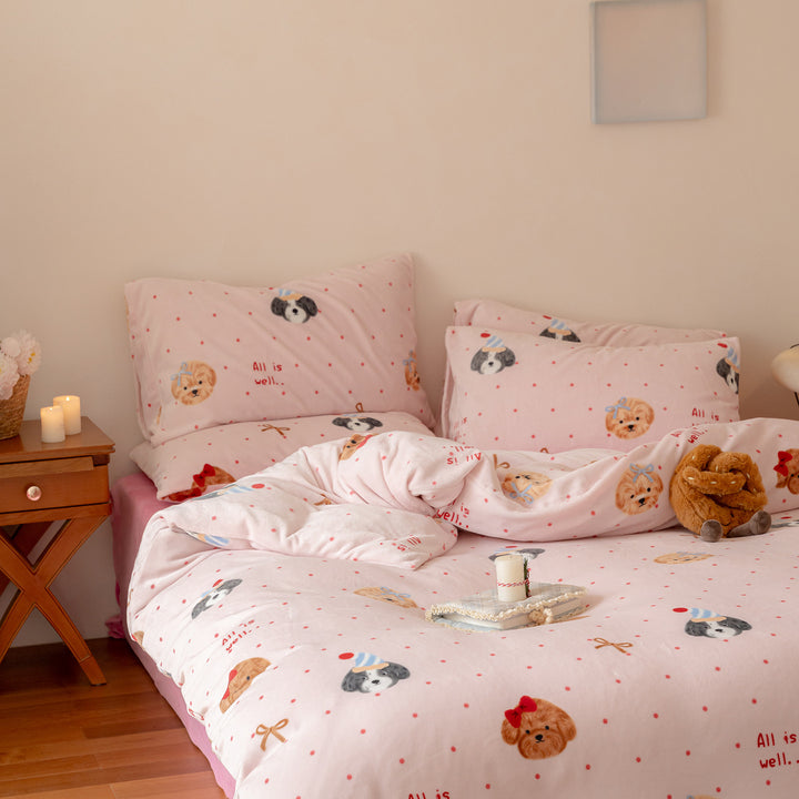Kinder-Bettwäsche-Set aus kuscheligem Flanell mit kariertem Tiergesichter-Print und Reißverschluss