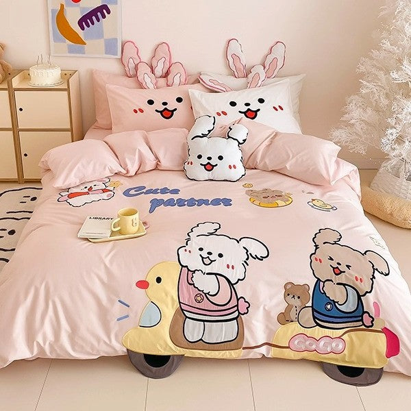 Kinder Cartoon Bär Baumwoll Bettbezug Set mit Plüsch Kissenbezügen