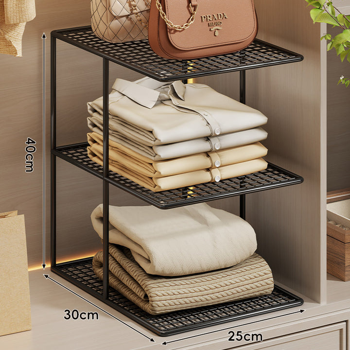 Dreifach-Tier Gitter-Mesh Kleiderschrankregal Organizer mit stapelbarem modularen Design