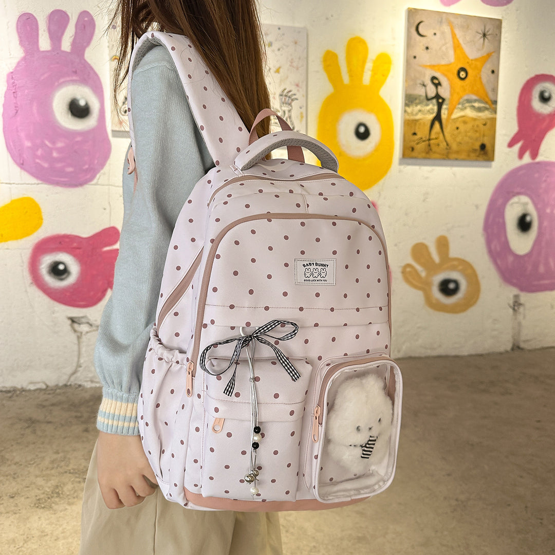 Verspielter Gepunkteter Rucksack mit Transparentem Fenster Karnz
