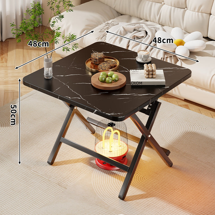 Marmor-Effekt Klappender Quadratischer Kaffeetisch mit X-Rahmen Metallbeinen