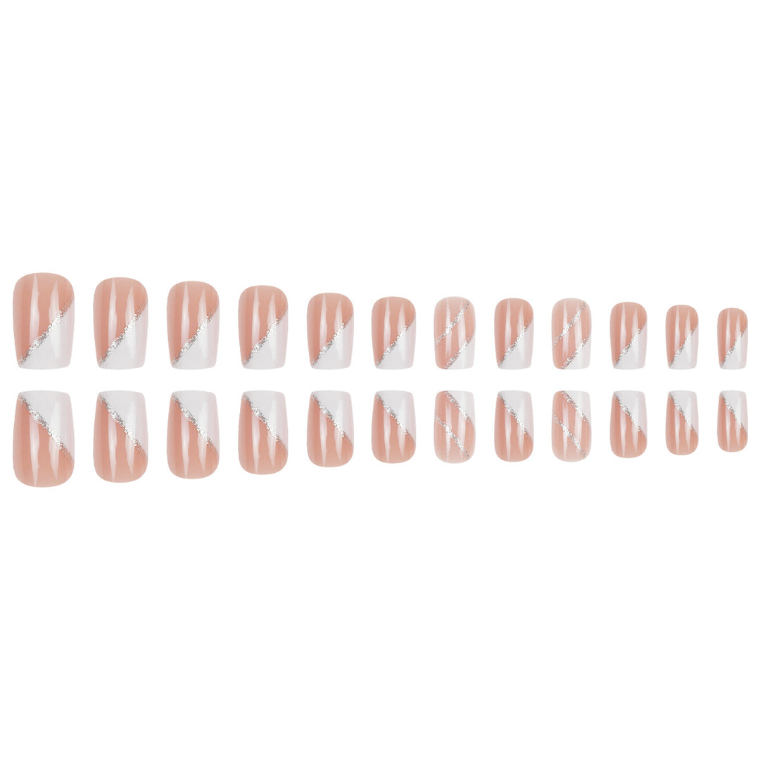 Elegante French Tip Stiletto Press-On Nägel mit Glitzerakzenten Karnz