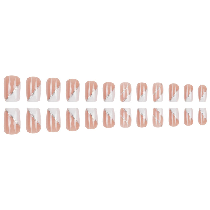 Elegante French Tip Stiletto Press-On Nägel mit Glitzerakzenten Karnz