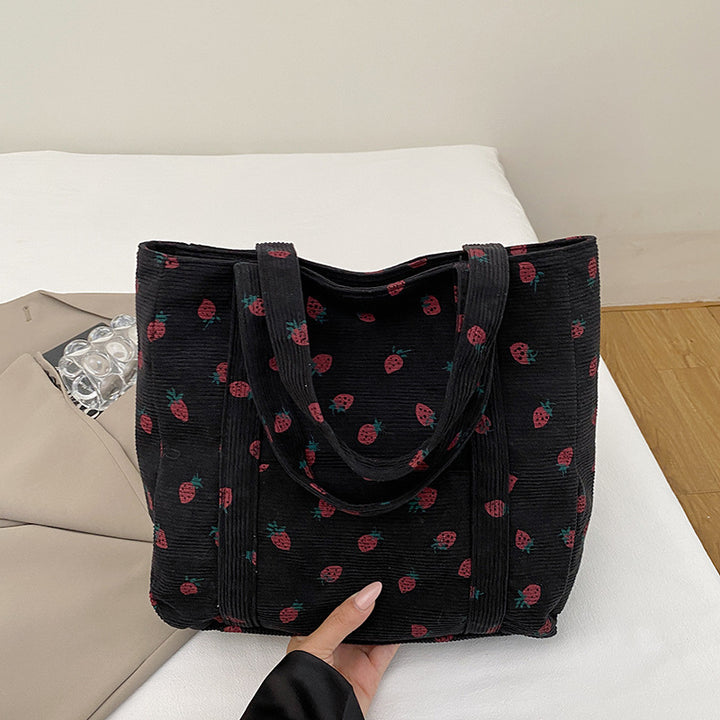 Verspielte Erdbeer-Print Corduroy Tragetasche Karnz