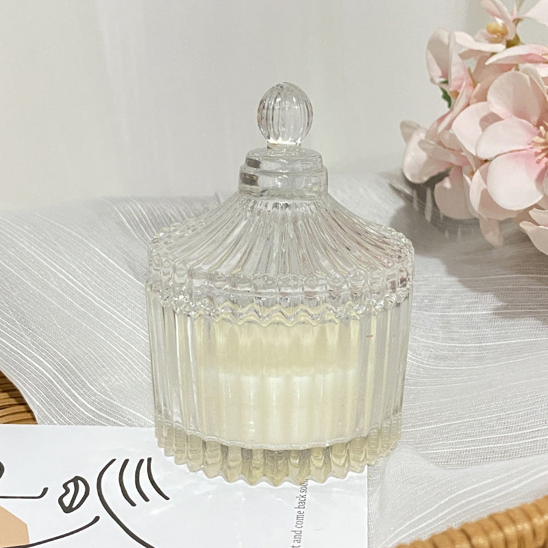 Rippenglas Vintage-Style Glasbehälter Duftsojakerze mit dekorativem Deckel