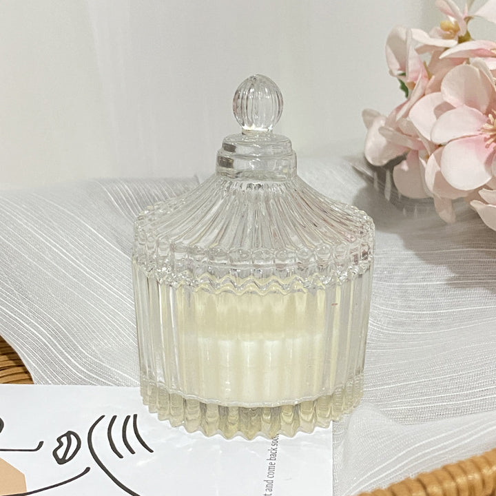 Rippenglas Vintage-Style Glasbehälter Duftsojakerze mit dekorativem Deckel