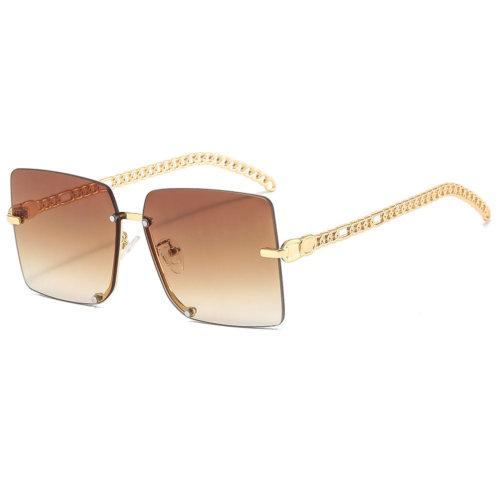 Damen modische Sonnenbrille mit luxuriösem Kettenarm und rechteckigem Rahmen Karnz
