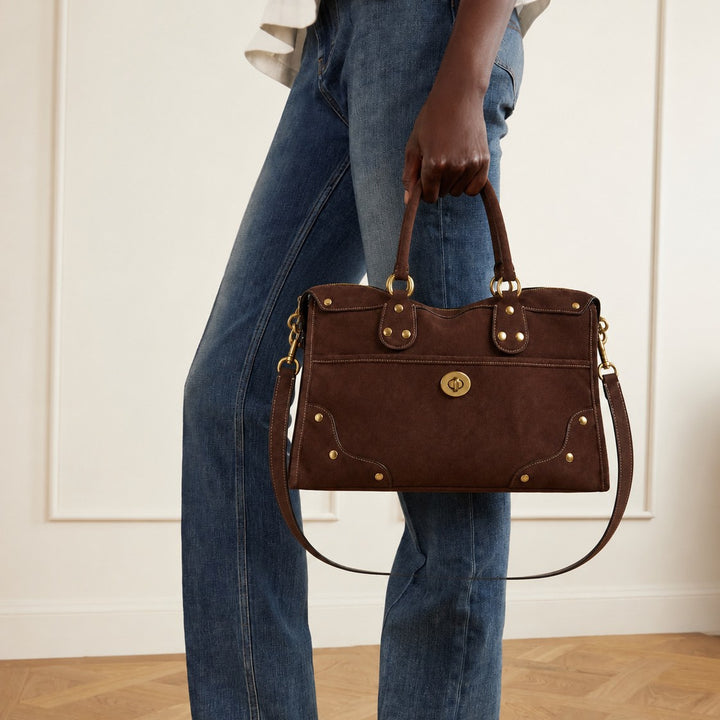 Elegante Wildlederhandtasche mit Messingakzenten