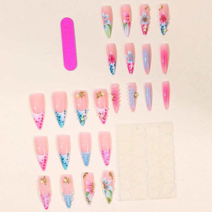 Künstlerische 3D Blumen Acryl Nagelverlängerungen Karnz