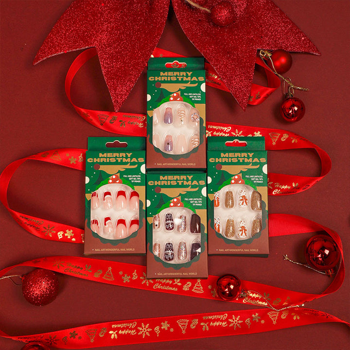 Künstliche Nagelverlängerungen im festlichen Weihnachtsdesign Karnz