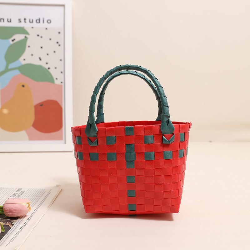 Damen Handtasche aus geflochtenem Kunststoff mit fröhlichem Muster Karnz