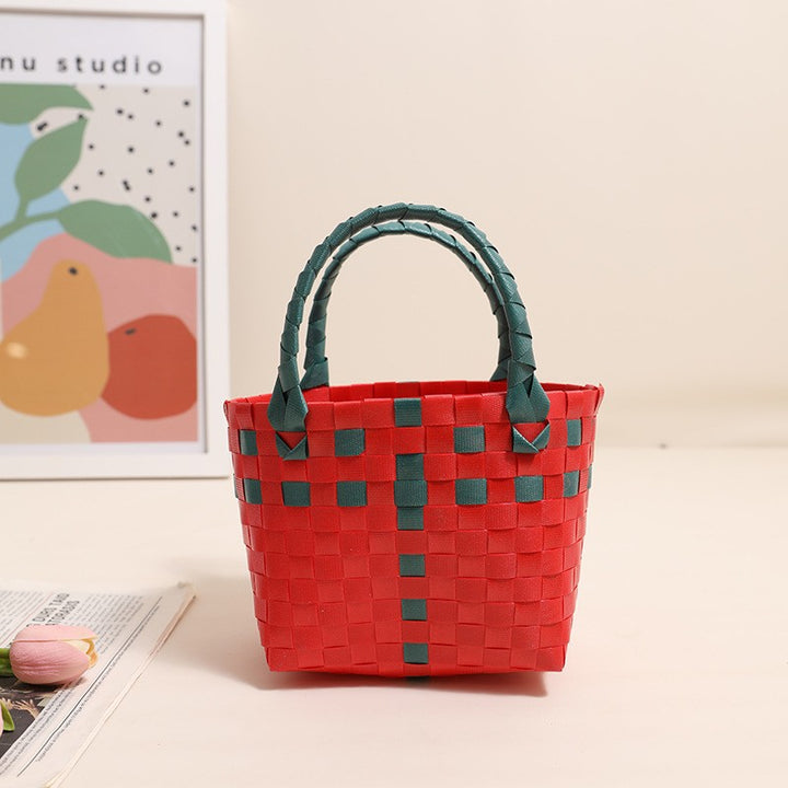 Damen Handtasche aus geflochtenem Kunststoff mit fröhlichem Muster Karnz
