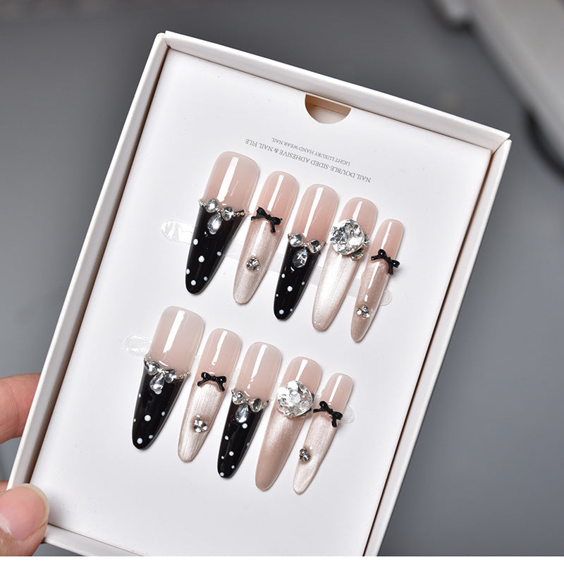 Premium Kristall-dekorierte Stiletto Press-On Nagelverlängerungen Karnz