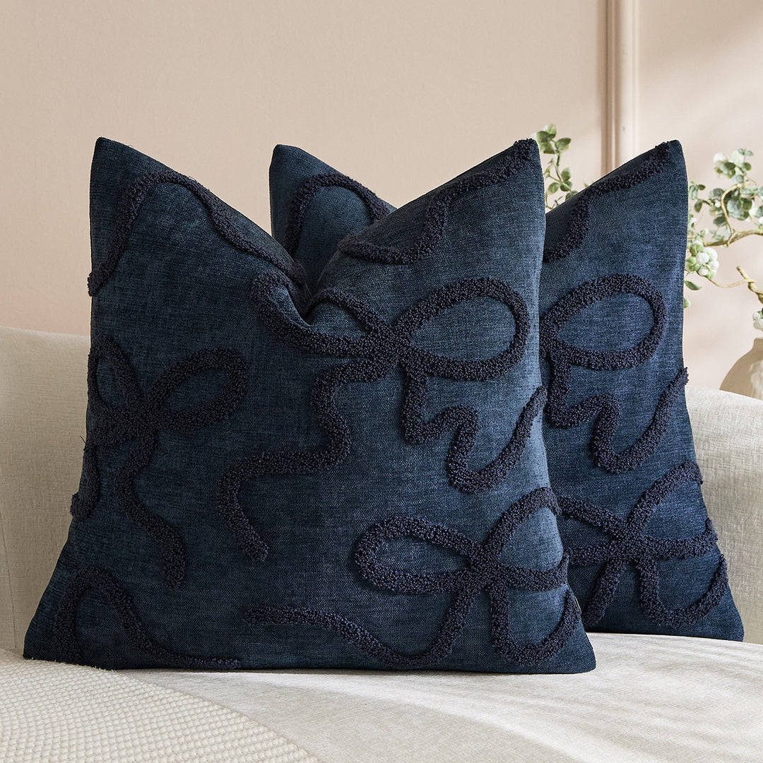 Quadratisches, strukturiertes Loop-Appliqué-Leinen-Mischkissenbezug