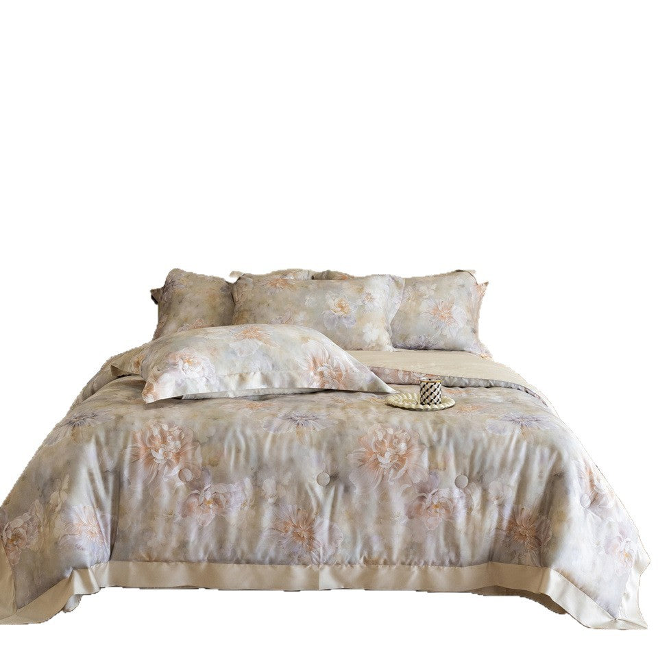 Bettwäsche-Set mit Aquarell-Blumenprint und feinem Baumwollsatin-Finish