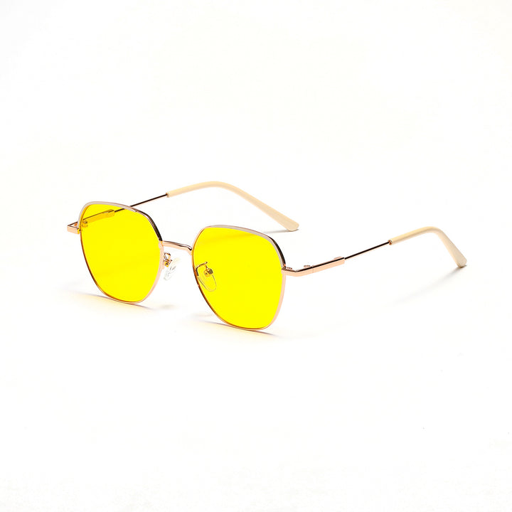Damen modische Sonnenbrille mit schmalem Metallrahmen und blauen Gläsern Karnz