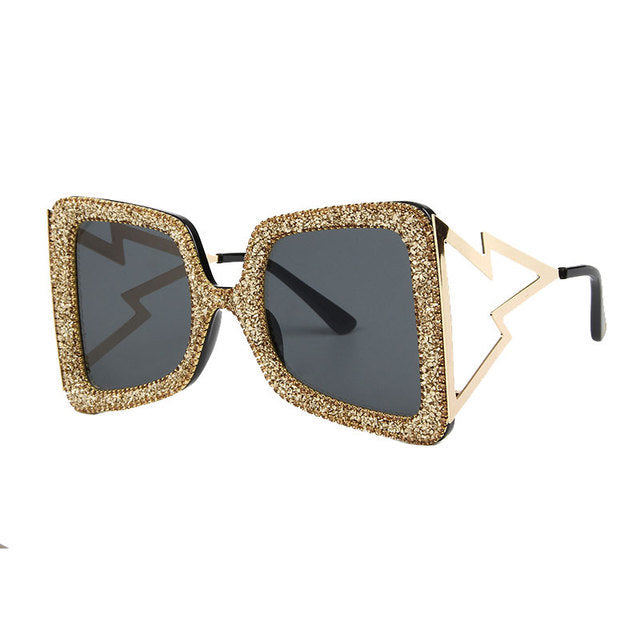 Damen übergroße Sonnenbrille mit glitzerndem Kristallrahmen Karnz