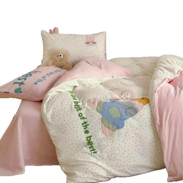 Gep quiltete Cartoon Bunny Appliqué Bettwäsche Set