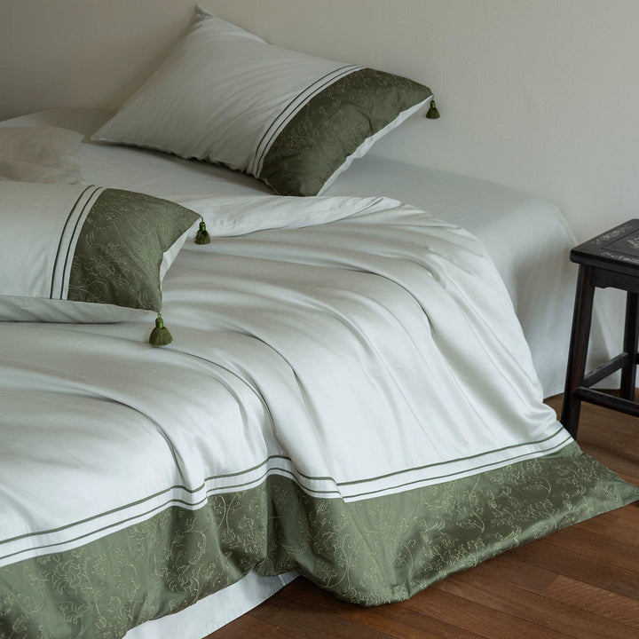 Bestickte Border Baumwollsatin Bettbezug Set mit dekorativem Bolster