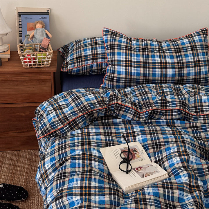 Premium Flanell Karierte Bettwäsche Set