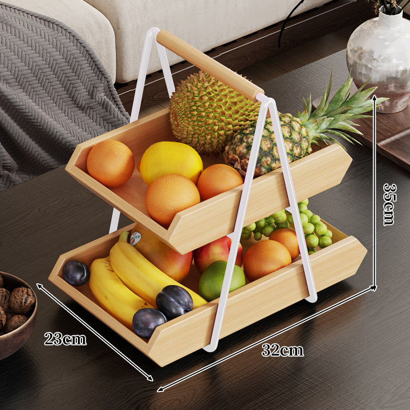 Zwei-Ebenen Holz Obst- und Gemüseständer mit A-Rahmen Metallgriff