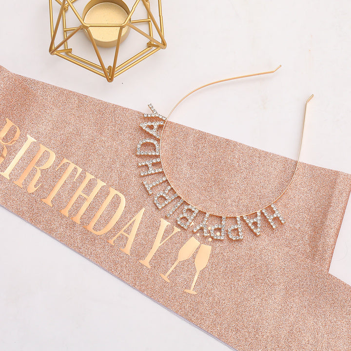 Damen Glitzernder Haarreif mit "Happy Birthday"-Aufschrift Karnz