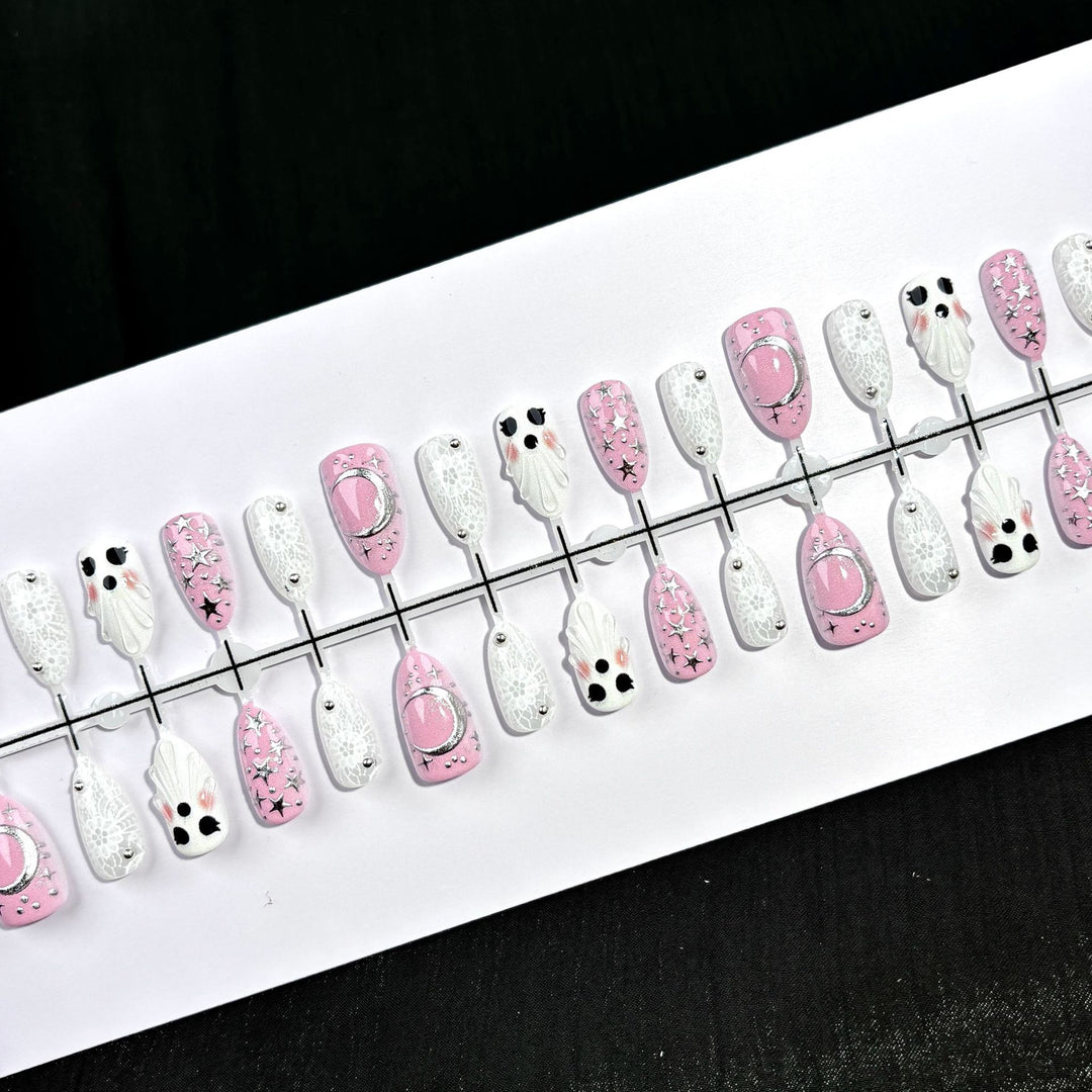 Elegante Polka Dot und Spitzen Press-On Nagel Set