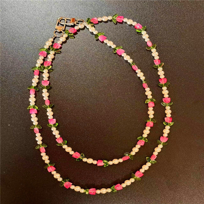 Elegante Perlen- und Blumen-Perlenkette Karnz