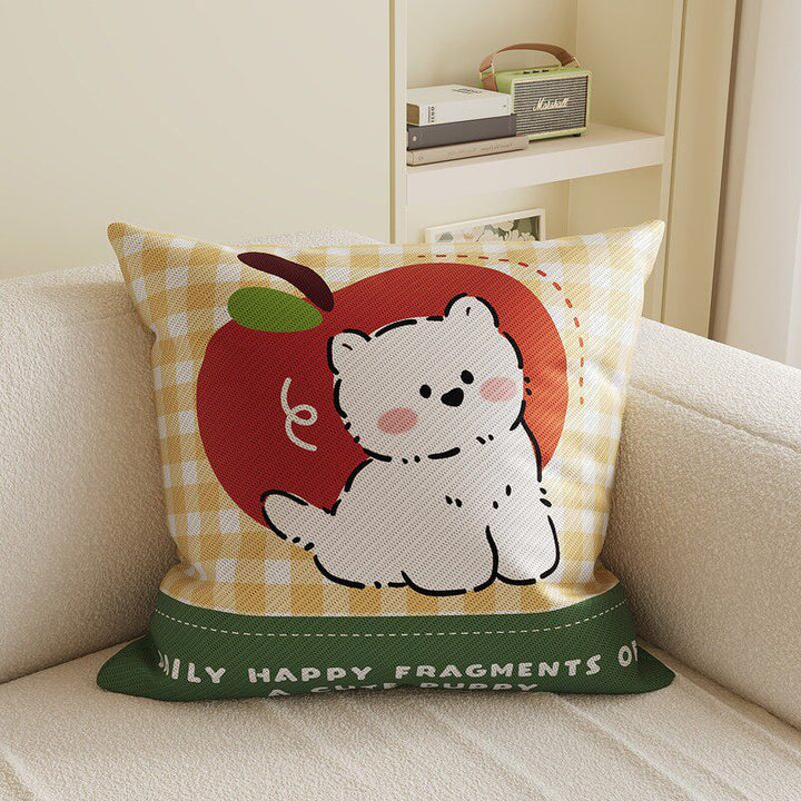 Cartoon Puppy Gingham Square Throw Pillow Cover with Hidden Zipper Linen-Blend Texture