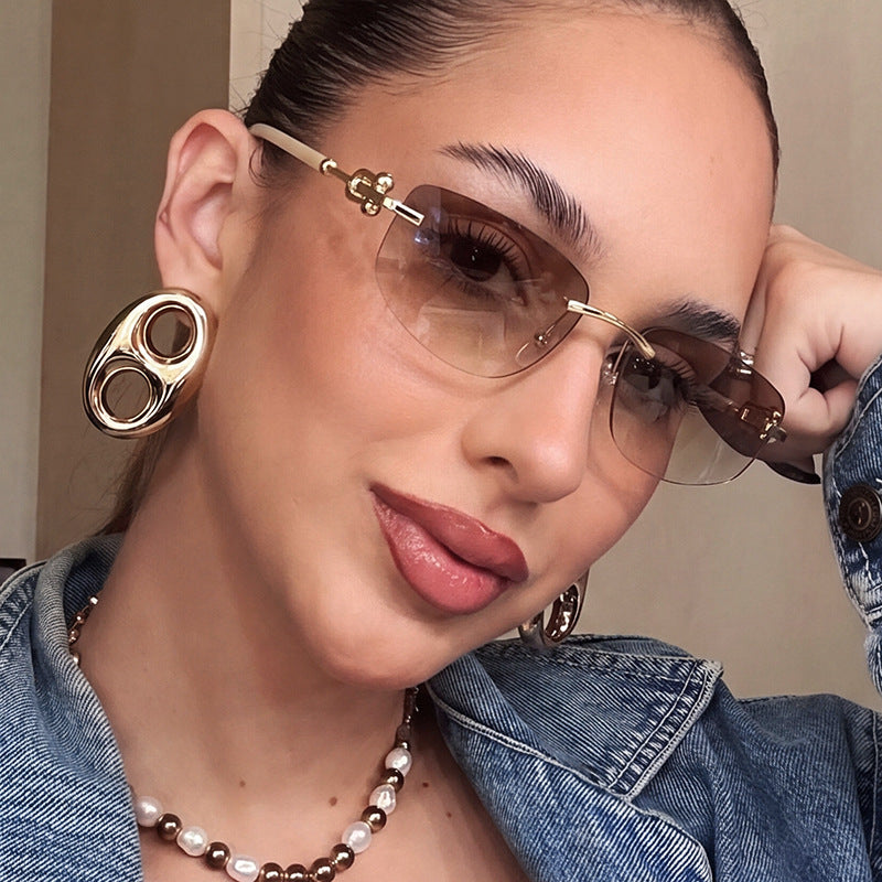 Damen elegante Halbgestell-Brille mit luxuriösem Metallrahmen und transparenten Gläsern Karnz