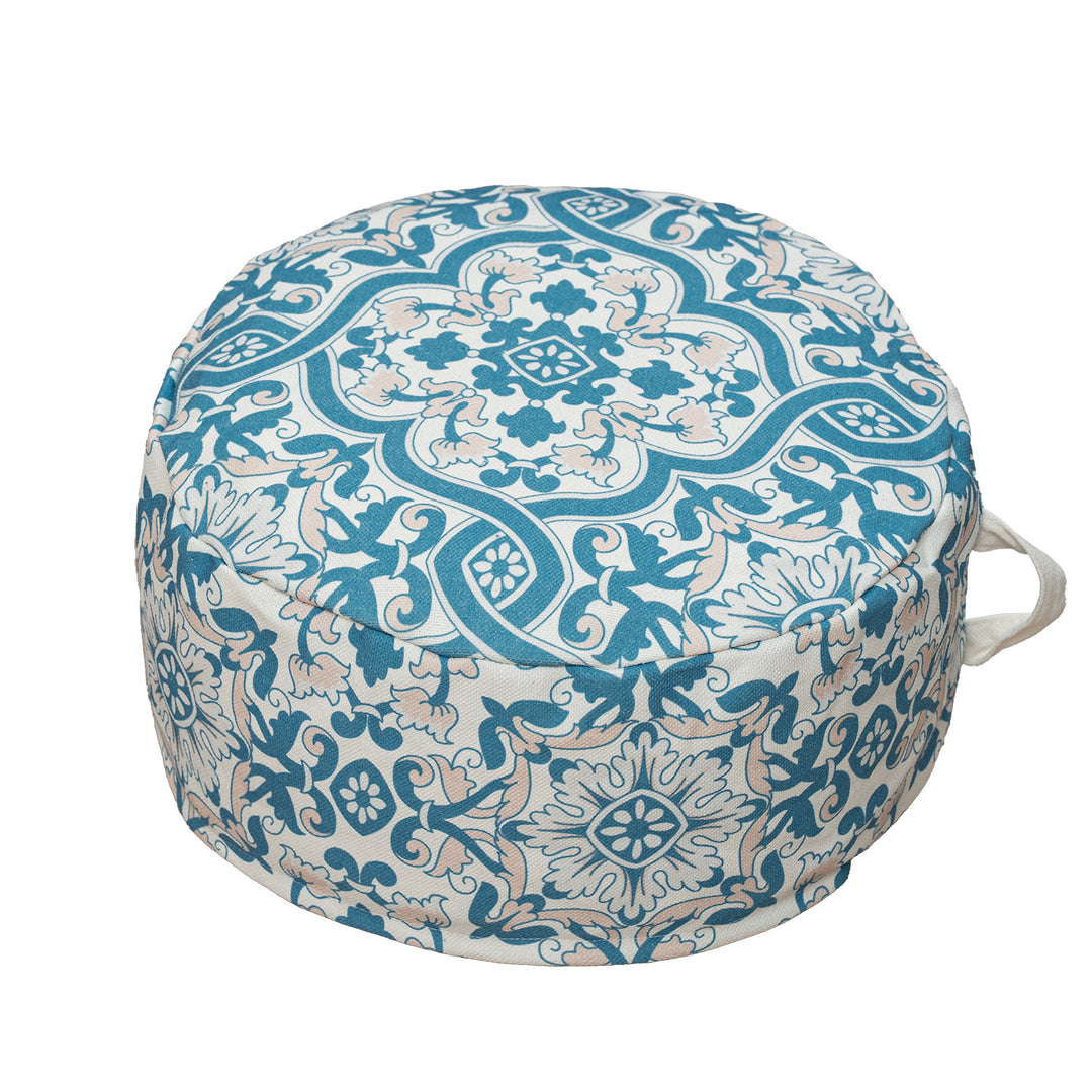 Runder Boden-Pouf mit gewebtem Ornamentmuster und Tragegriff Karnz