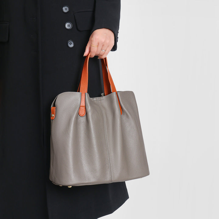 Gepunktetes Leder Arbeits-Tote mit kontrastierenden Obergriffen