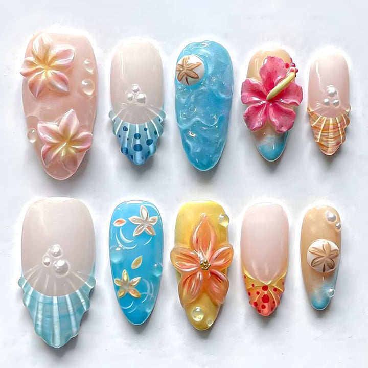Extravagante Küstenblumen-Nagelkunstverlängerungen Karnz