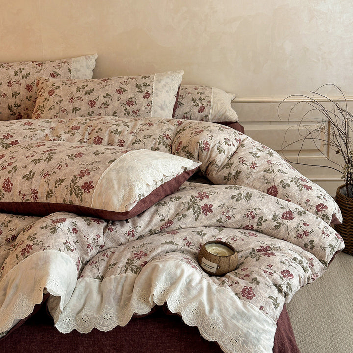 Vintage Floral Verziertes Bettwäsche Set